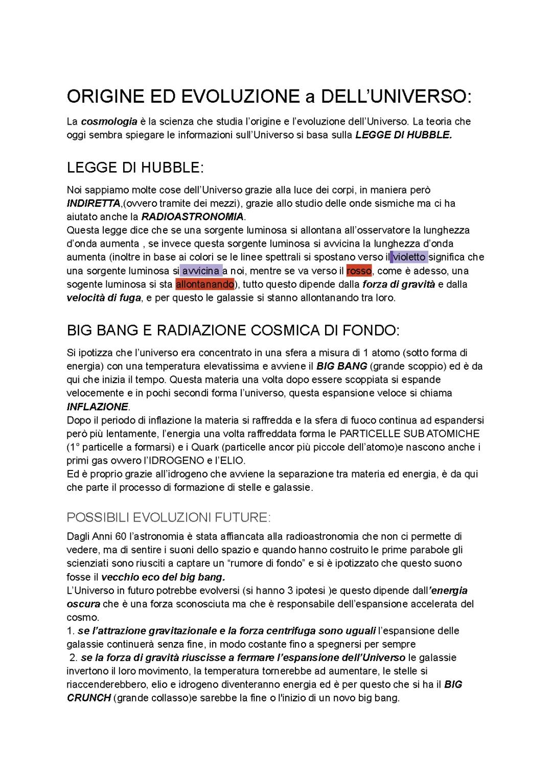 ORIGINE ED EVOLUZIONE DELL'UNIVERSO