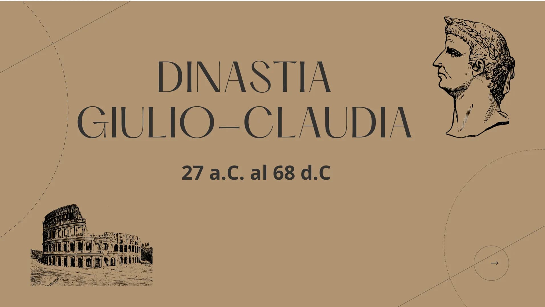 1
1
DINASTIA
GIULIO-CLAUDIA
27 a.C. al 68 d.C
↑ La successione di Augusto
Con dinastia Giulio-Claudia si indica la famiglia alla
quale appar