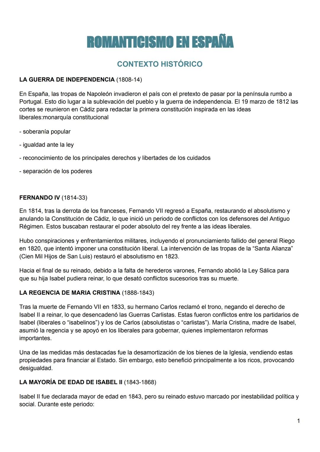 # ROMANTICISMO EN ESPAÑA

## CONTEXTO HISTÓRICO

### LA GUERRA DE INDEPENDENCIA (1808-14)

En España, las tropas de Napoleón invadieron el p