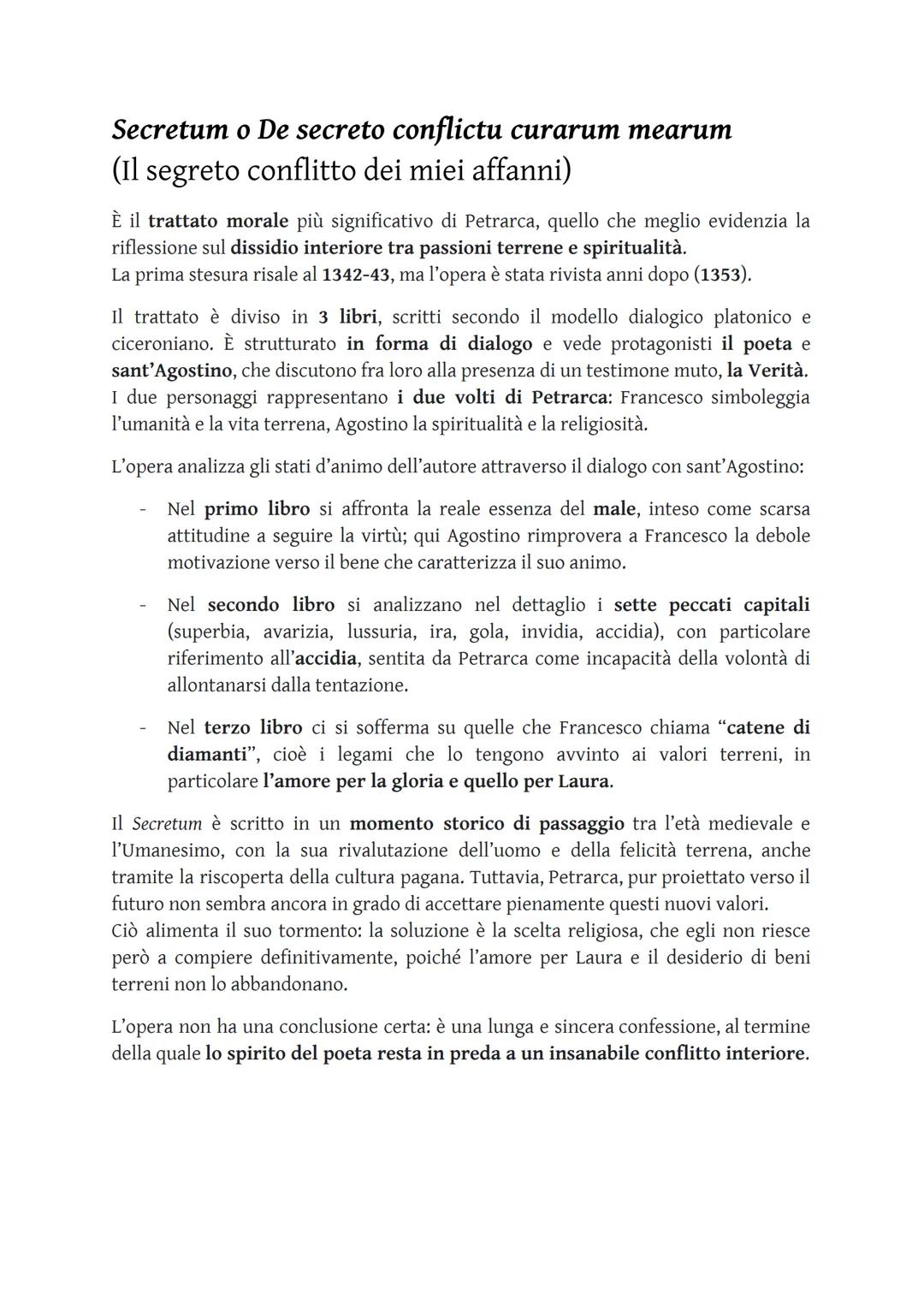 # Secretum o De secreto conflictu curarum mearum
(Il segreto conflitto dei miei affanni)

È il trattato morale più significativo di Petrarca