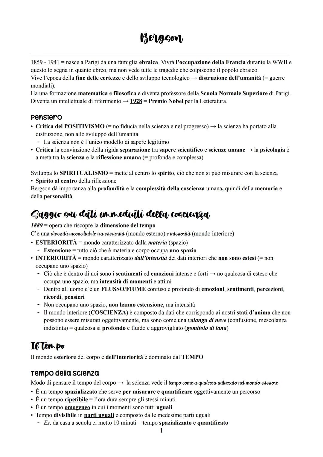 # Bergson

1859-1941 = nasce a Parigi da una famiglia ebraica. Vivrà l'occupazione della Francia durante la WWII e
questo lo segna in quanto
