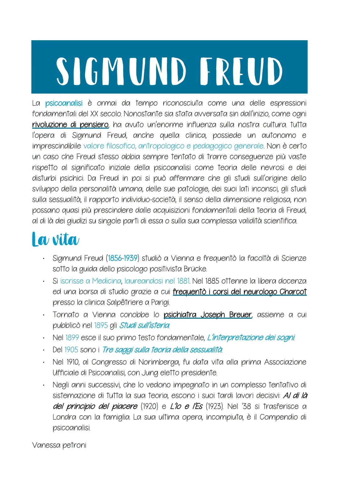 # SIGMUND FREUD

La psicoanalisi è ormai da tempo riconosciuta come una delle espressioni
fondamentali del XX secolo. Nonostante sia stata a