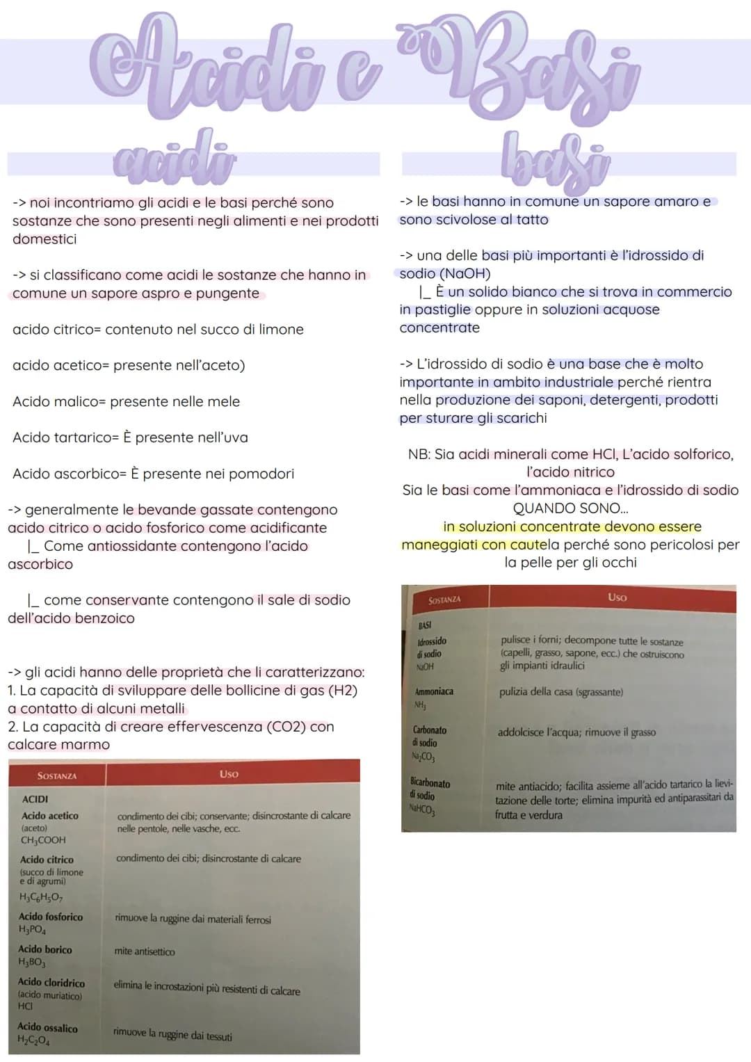 ACIDI E BASI acidi
-> noi incontriamo gli acidi e le basi perché sono
sostanze che sono presenti negli alimenti e nei prodotti
domestici
-> 