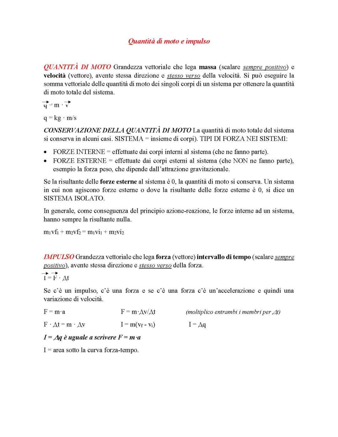 FISICA - Quantità di moto, impulso e urti