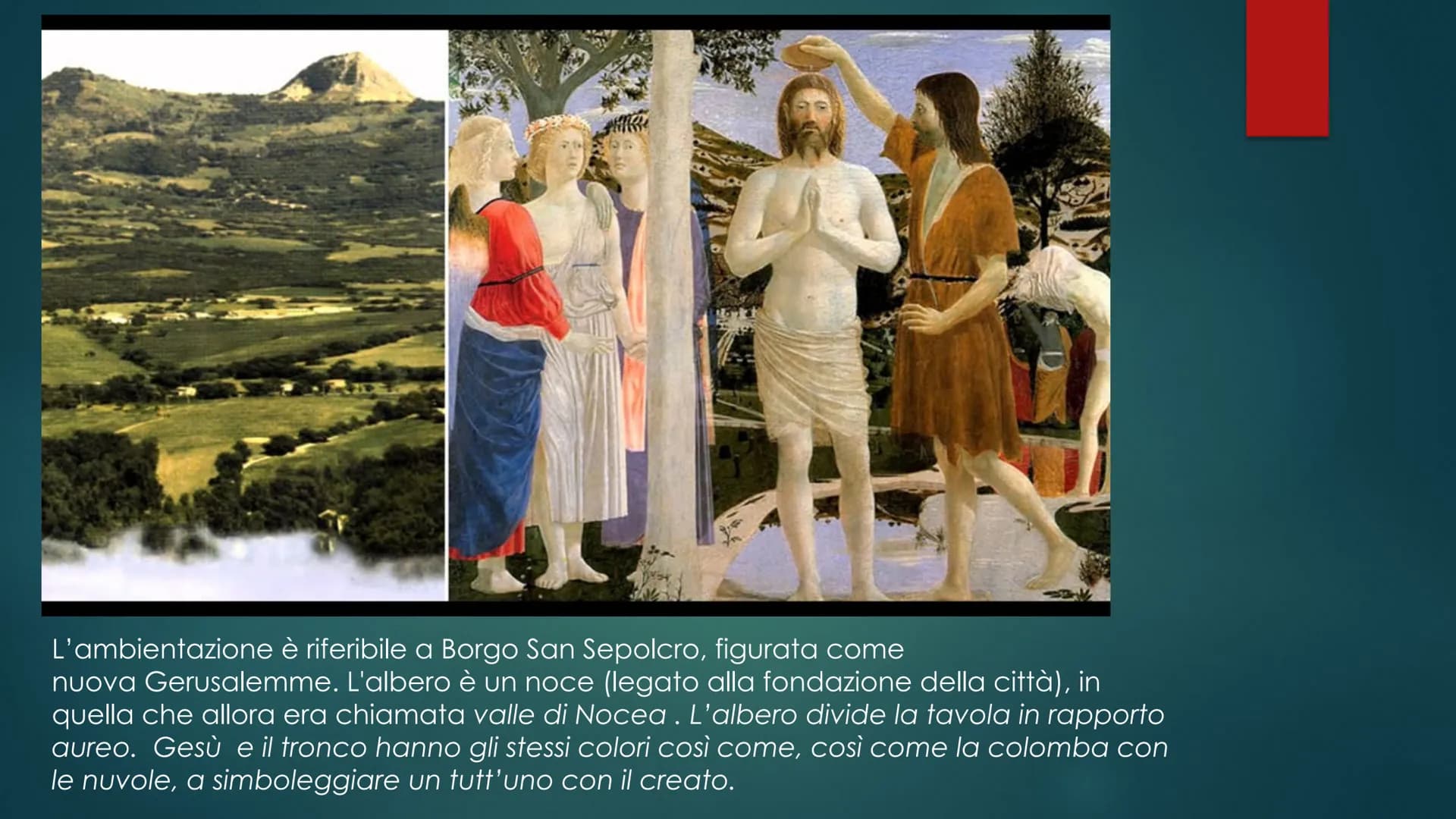 Piero Della Francesca (1420-1492)
Piero di Benedetto de' Franceschi
Pittore intellettuale di grande cultura, e
difficile da interpretare. Le