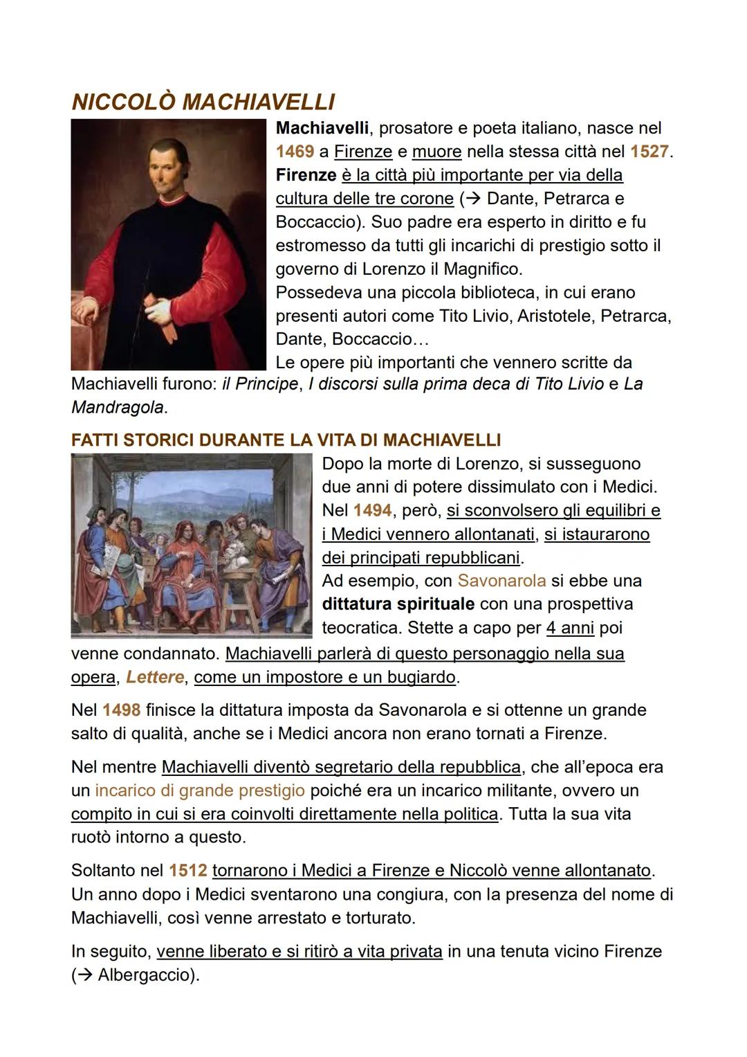 NICCOLÒ MACHIAVELLI
Machiavelli, prosatore e poeta italiano, nasce nel
1469 a Firenze e muore nella stessa città nel 1527.
Firenze è la citt