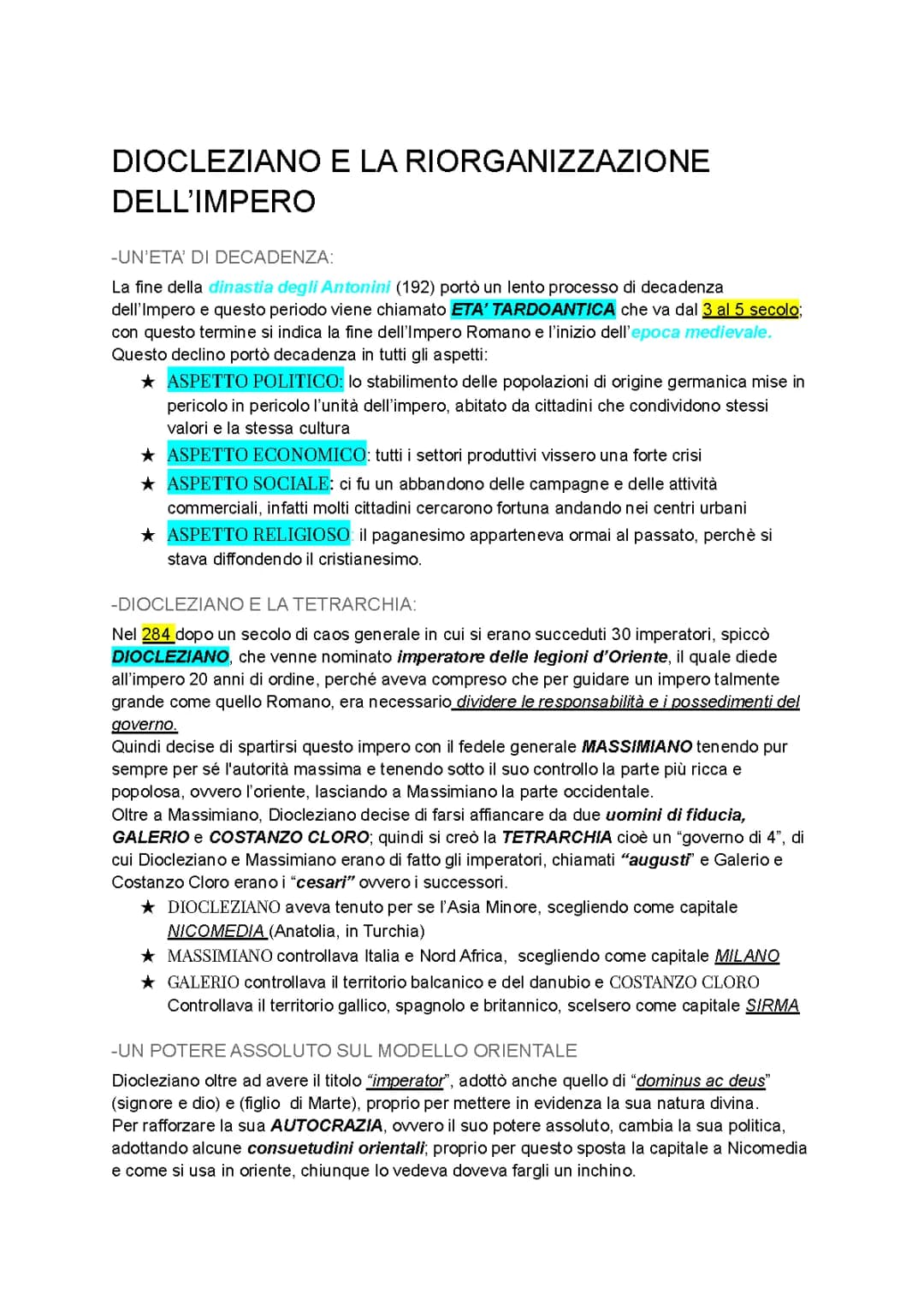 DIOCLEZIANO E LA RIORGANIZZAZIONE DELL'IMPERO