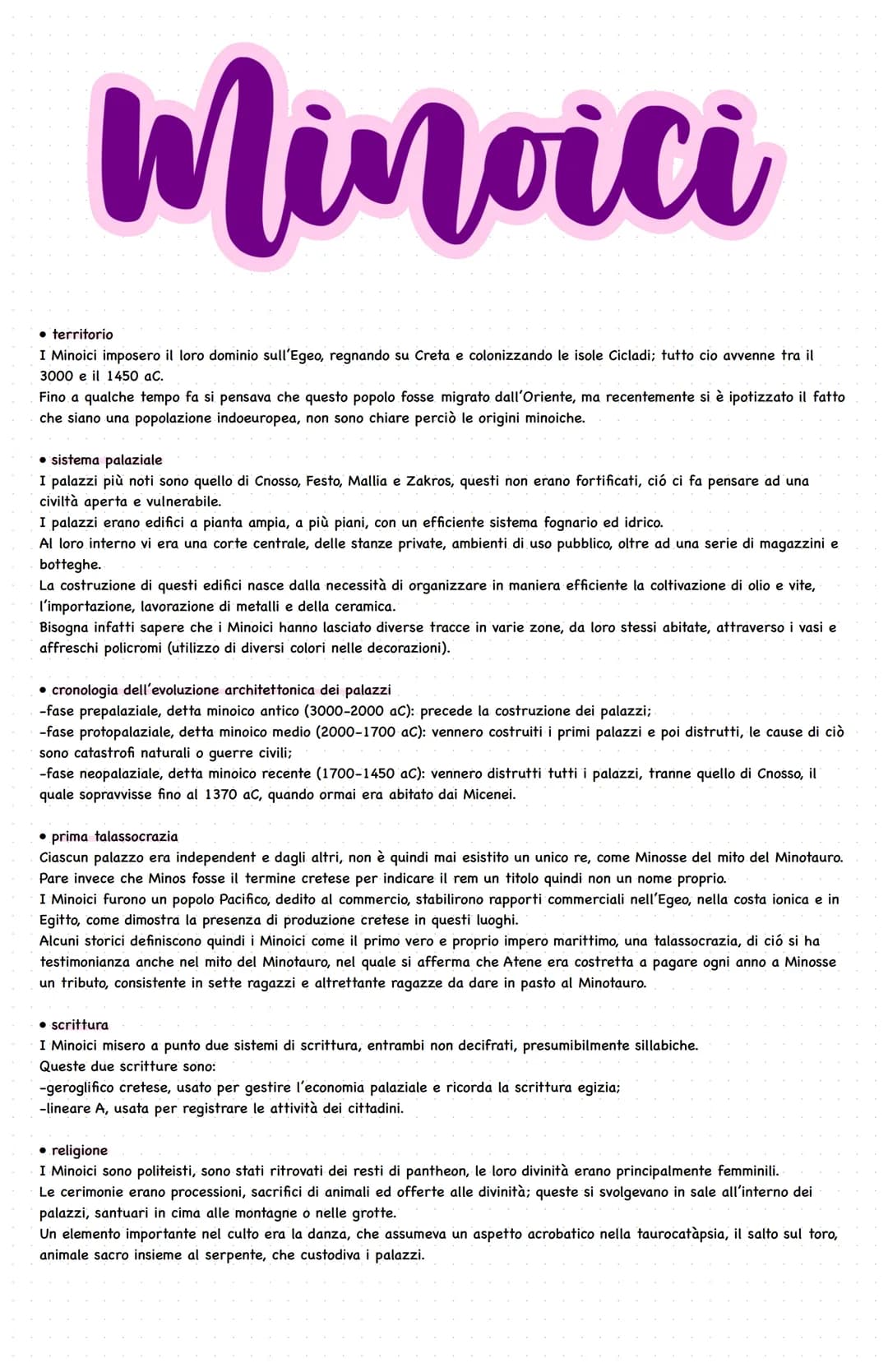 
<h2 id="minoicielalorocivilt">Minoici e la loro civiltà</h2>
<p>I Minoici dominarono l'Egeo, regnando su Creta e colonizzando le isole Cicl