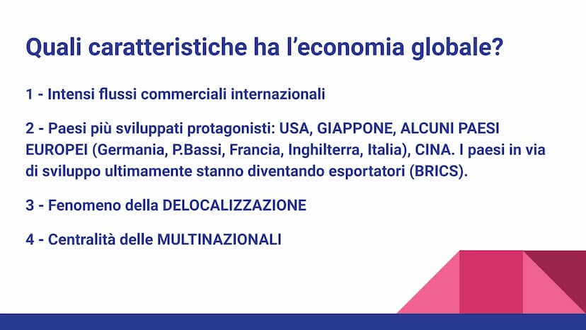 GLOBALIZZAZIONE COSA SI INTENDE PER GLOBALIZZAZIONE?
Interdipendenza tra i paesi, processo di
unificazione mondiale che porta a parlare del
