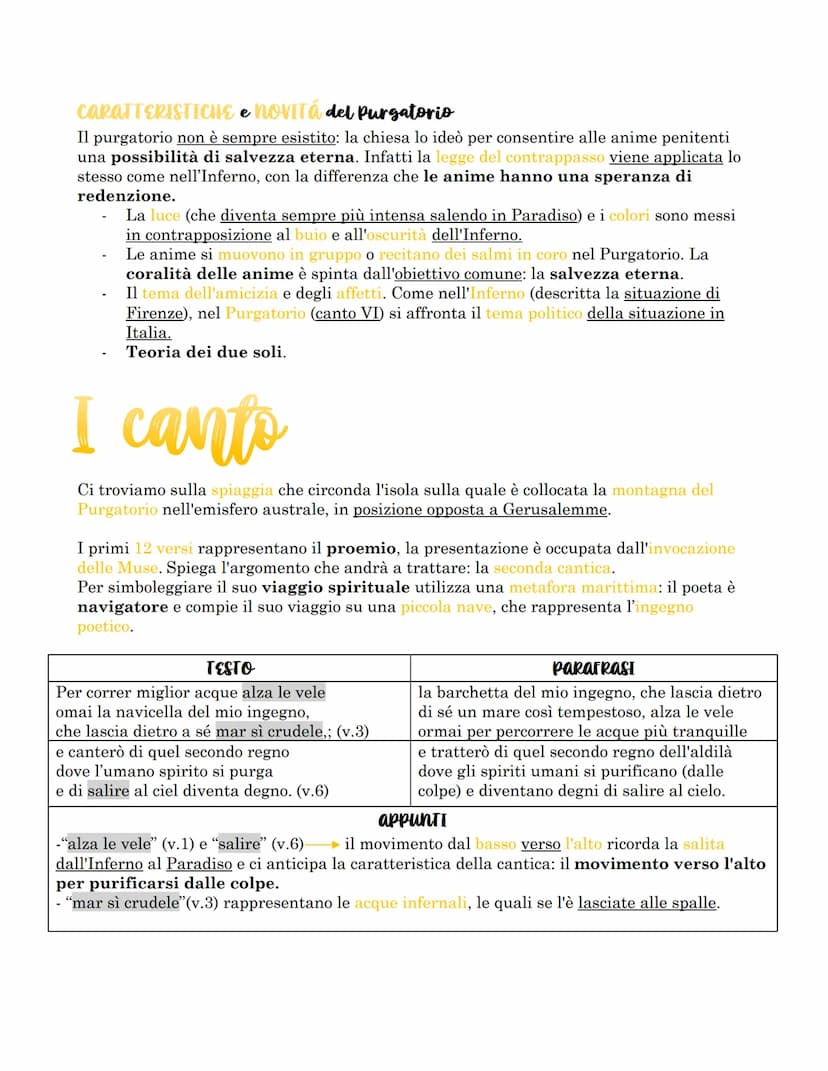 Purgatorio
Il Purgatorio è la II cantica della Divina commedia e ci troviamo nell'emisfero australe
o detto delle acque. Il centro dell'emis
