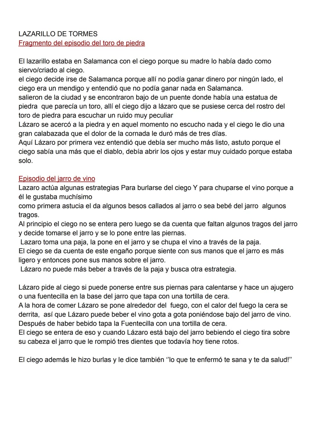 LAZARILLO DE TORMES
Fragmento del episodio del toro de piedra
El lazarillo estaba en Salamanca con el ciego porque su madre lo había dado co
