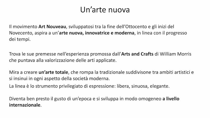 ART NOUVEAU Un'arte nuova
Il movimento Art Nouveau, sviluppatosi tra la fine dell'Ottocento e gli inizi del
Novecento, aspira a un'arte nuov
