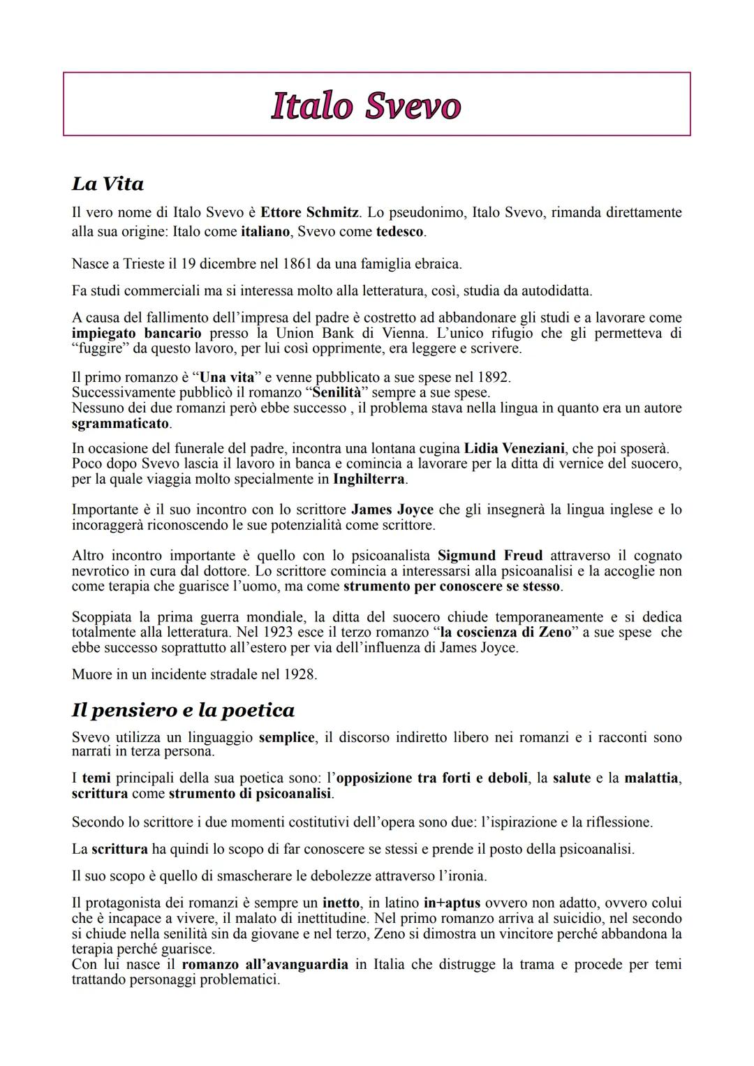 # Italo Svevo

La Vita

Il vero nome di Italo Svevo è Ettore Schmitz. Lo pseudonimo, Italo Svevo, rimanda direttamente
alla sua origine: Ita