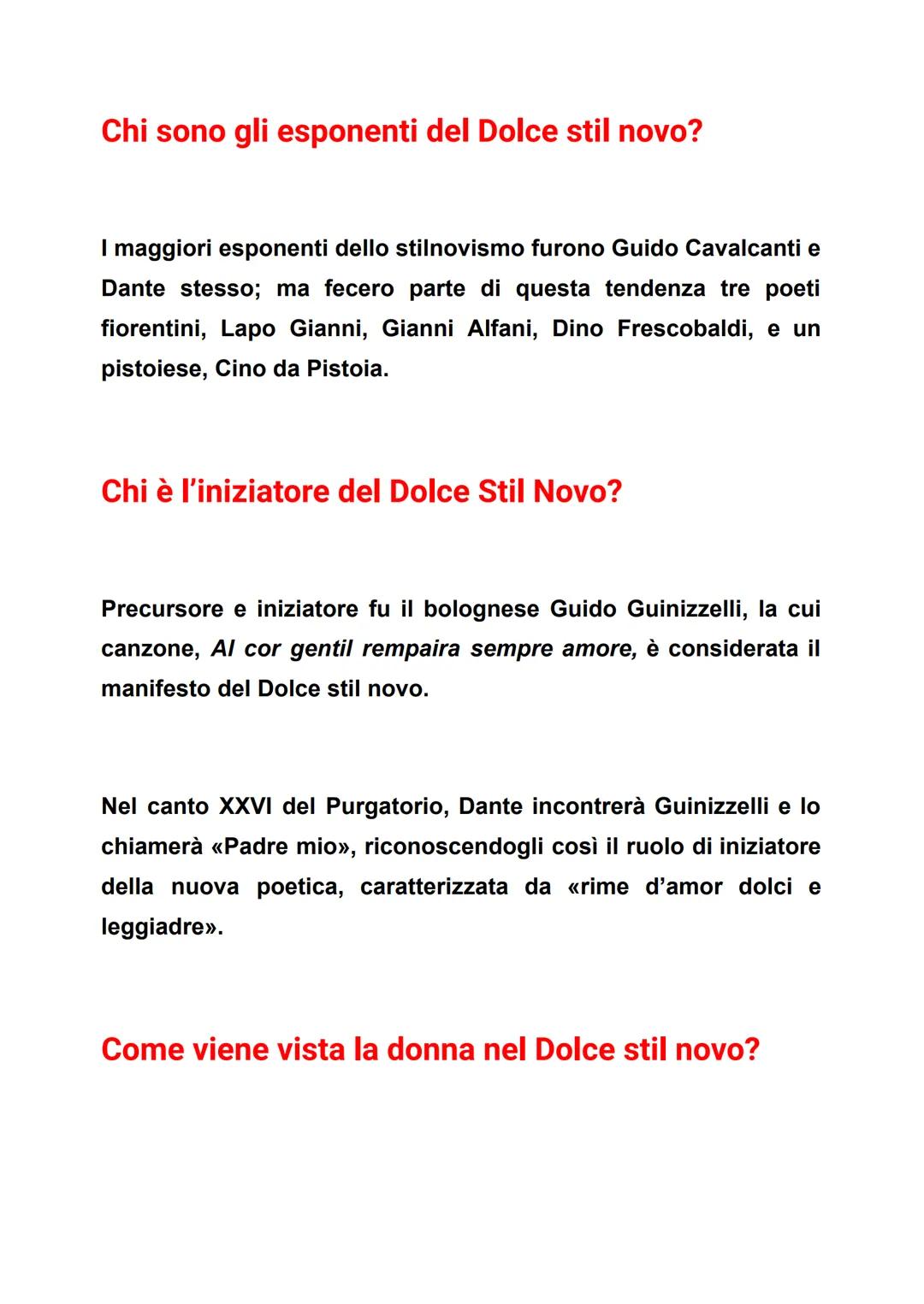 Dolce Stil Novo caratteristiche,
riassunto
II Dolce stil novo è la nuova poetica letteraria che si affermò a
Firenze tra il 1280 e il 1310. 
