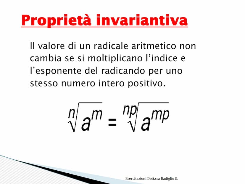 I radicali Definizione
Dato un numero n intero positivo, si chiama
radice aritmetica del numero non negativo a
il numero reale non negativo 