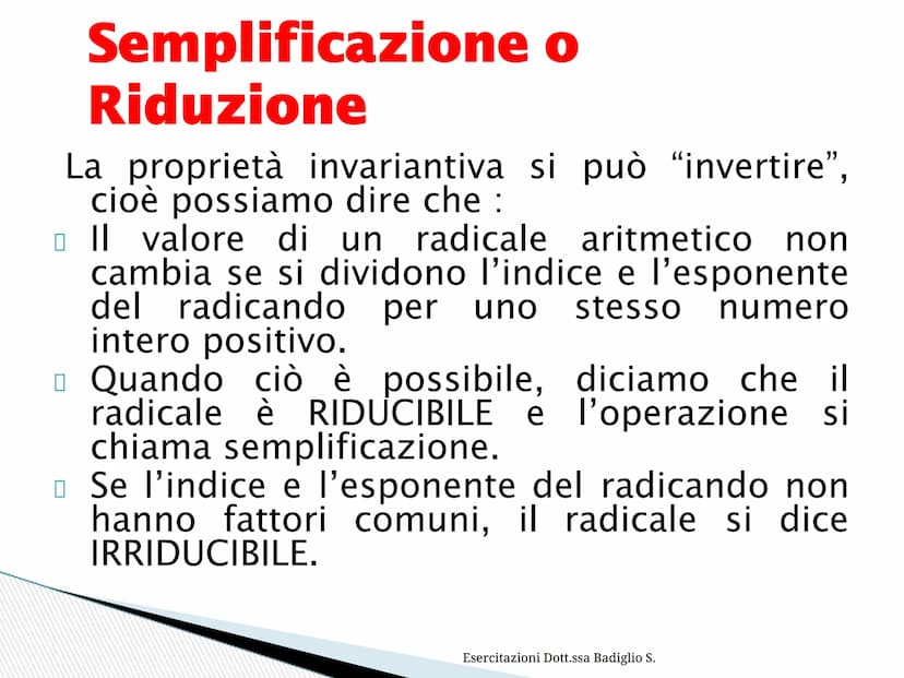 I radicali Definizione
Dato un numero n intero positivo, si chiama
radice aritmetica del numero non negativo a
il numero reale non negativo 