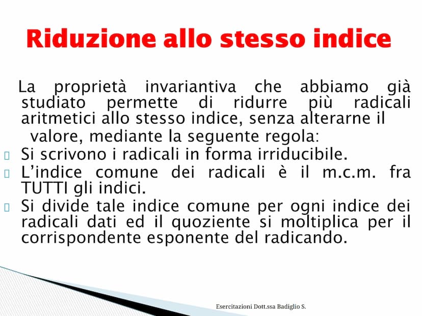 I radicali Definizione
Dato un numero n intero positivo, si chiama
radice aritmetica del numero non negativo a
il numero reale non negativo 