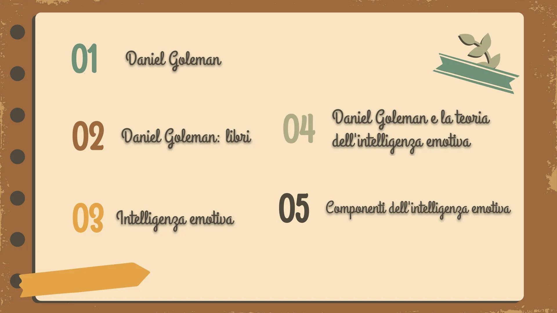 Daniel Goleman
E
L'intelligenza emotiva
Armela Vrapi 4^P 1
01 Daniel Goleman
02 Daniel Goleman: libri 04 Daniel Goleman e la teoria
dell'int