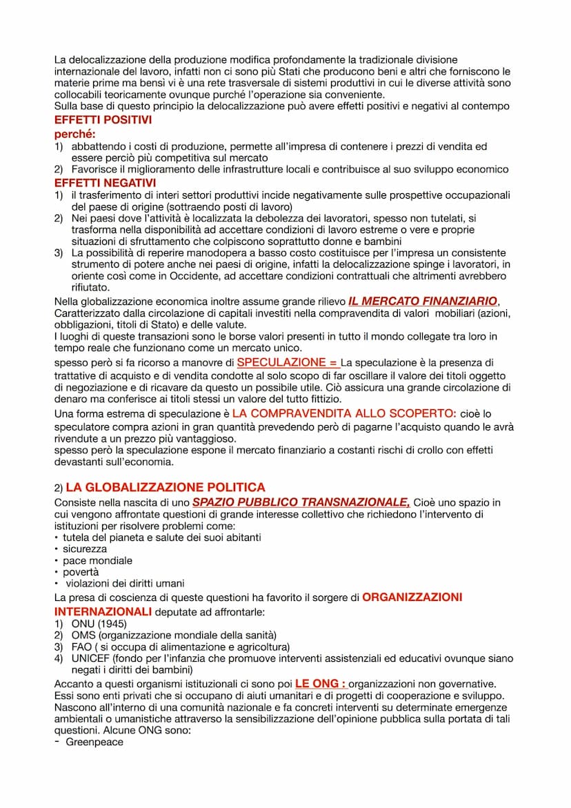 LA GLOBALIZZAZIONE
È l'insieme dei processi economici, politici e socioculturali che tendono a unificare il mondo, ad
accorciare le distanze