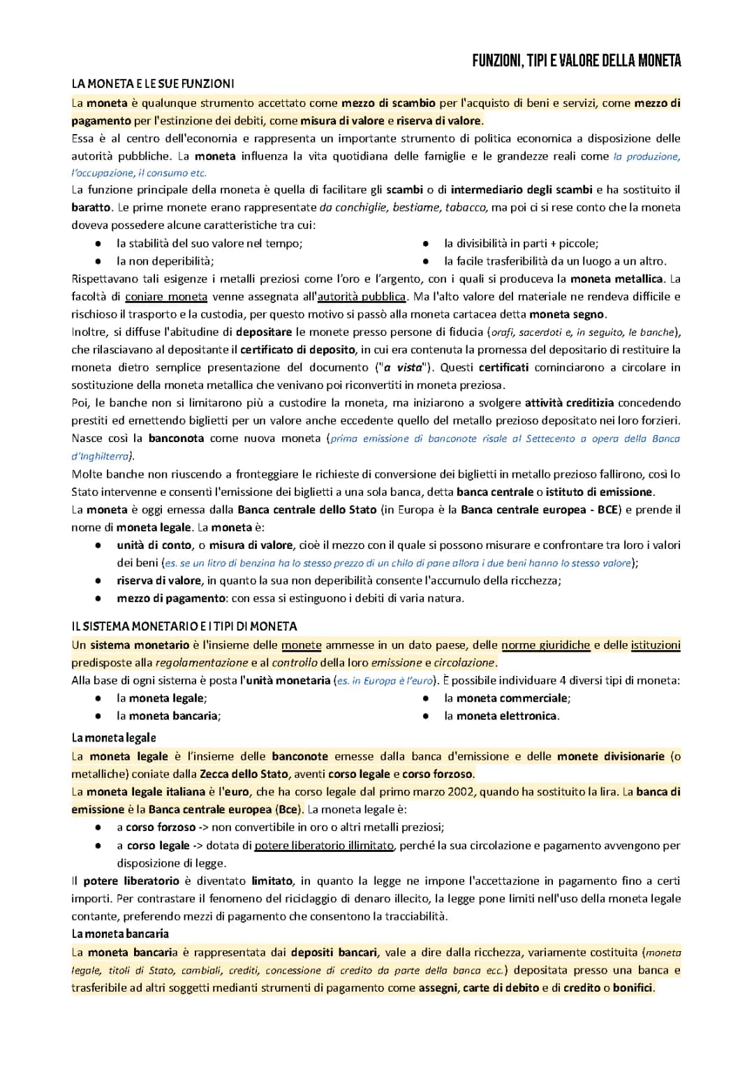 Sistema MONETARIO e FINANZIARIO