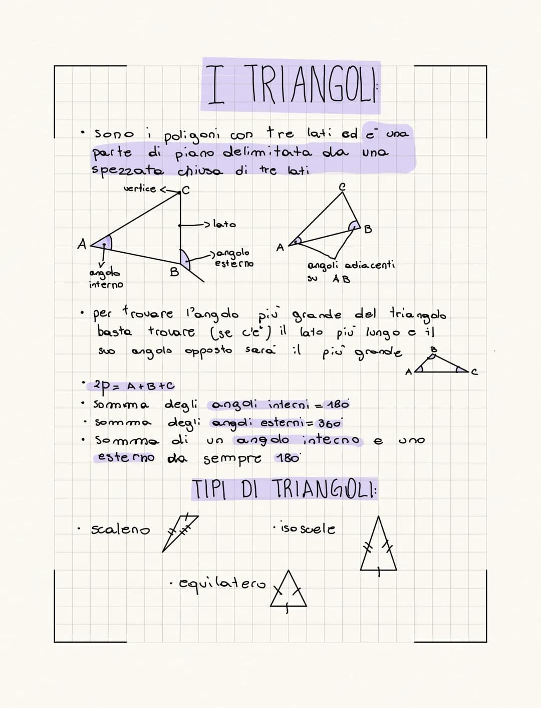 ●
A
.
I TRIANGOLI
Sono
poligoni con tre lati ed è una
parte di piano delimitata da una
spezzata chiusa di tre lati
vertice < C
●
V
angolo
in