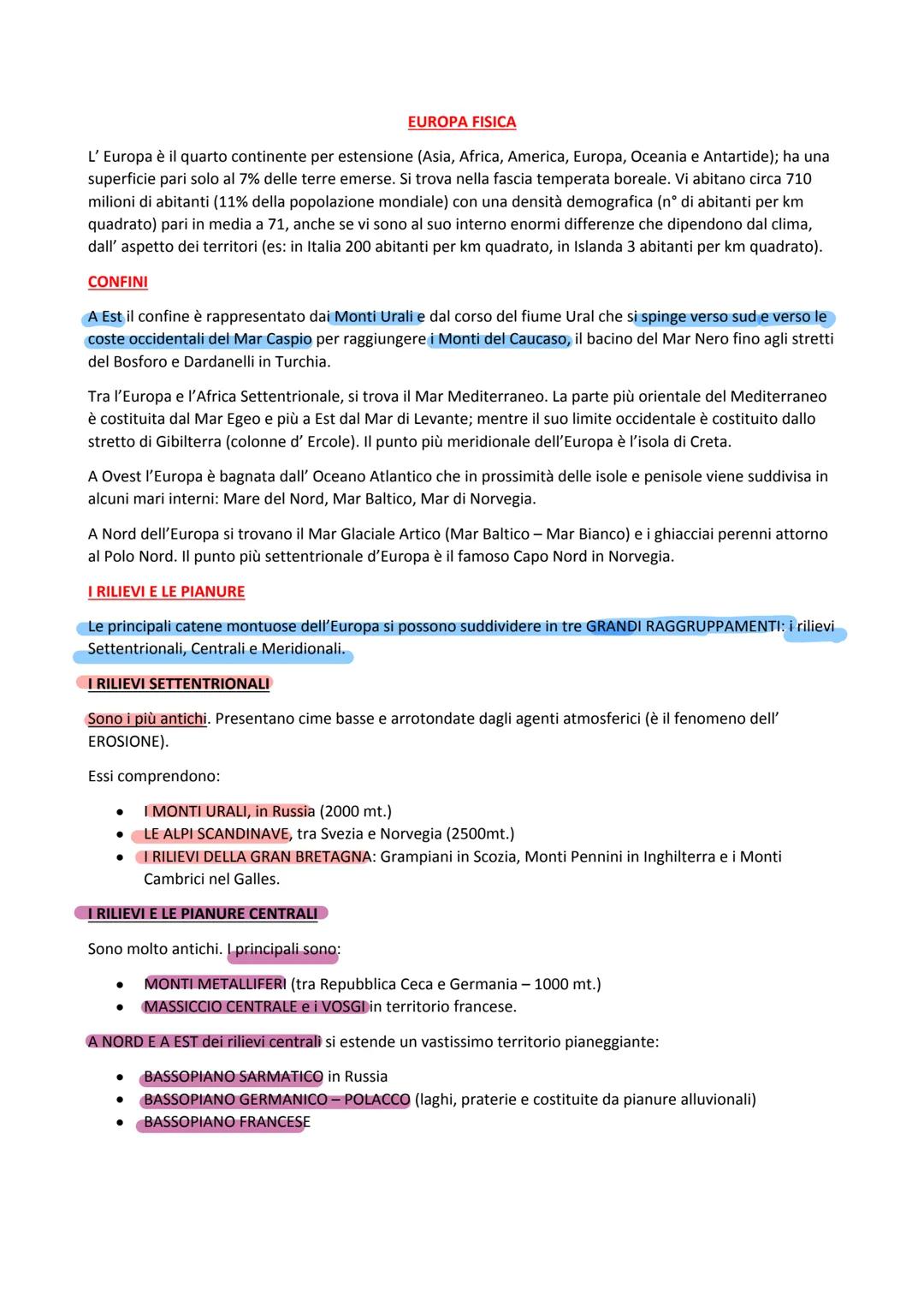 # EUROPA FISICA

L' Europa è il quarto continente per estensione (Asia, Africa, America, Europa, Oceania e Antartide); ha una
superficie par