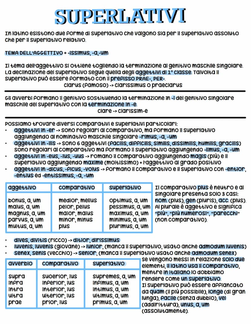 In latino il comparativo di maggioranza si esprime modificando il grado positivo
Tema dell'aggettivo + -IOR (maschile e feminile)
-IUS (neut