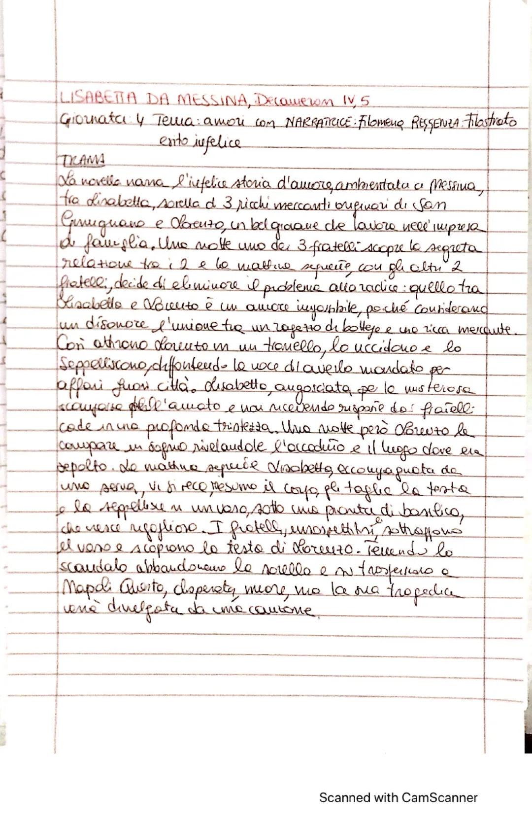 Riassunto Breve e Esercizi di Lisabetta da Messina (Testo PDF)