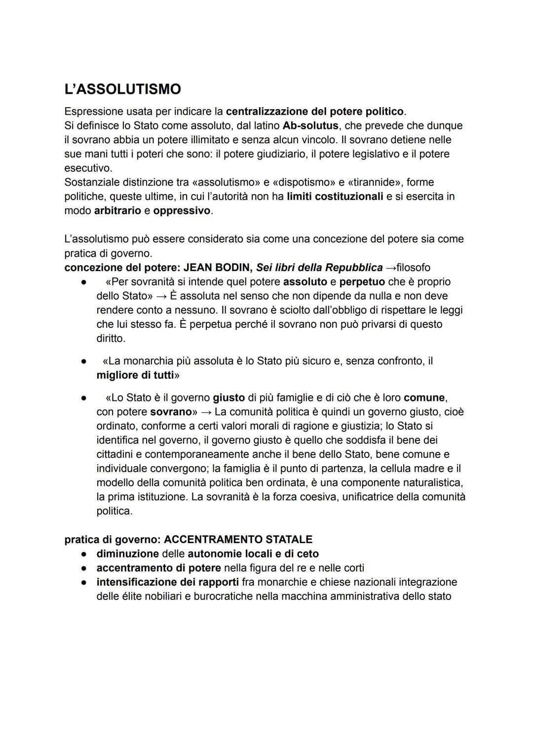L'ASSOLUTISMO
Espressione usata per indicare la centralizzazione del potere politico.
Si definisce lo Stato come assoluto, dal latino Ab-sol