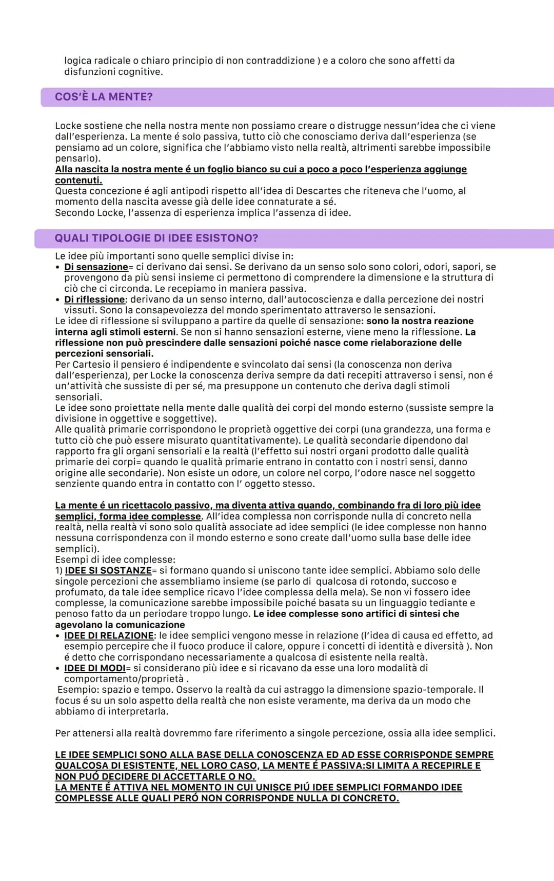 LOCKE
LA TEORIA DELLA CONOSCENZA: LOCKE vs CARTESIO
Oltre ad essere il sostenitore del liberalismo, della tolleranza é considerato il precur