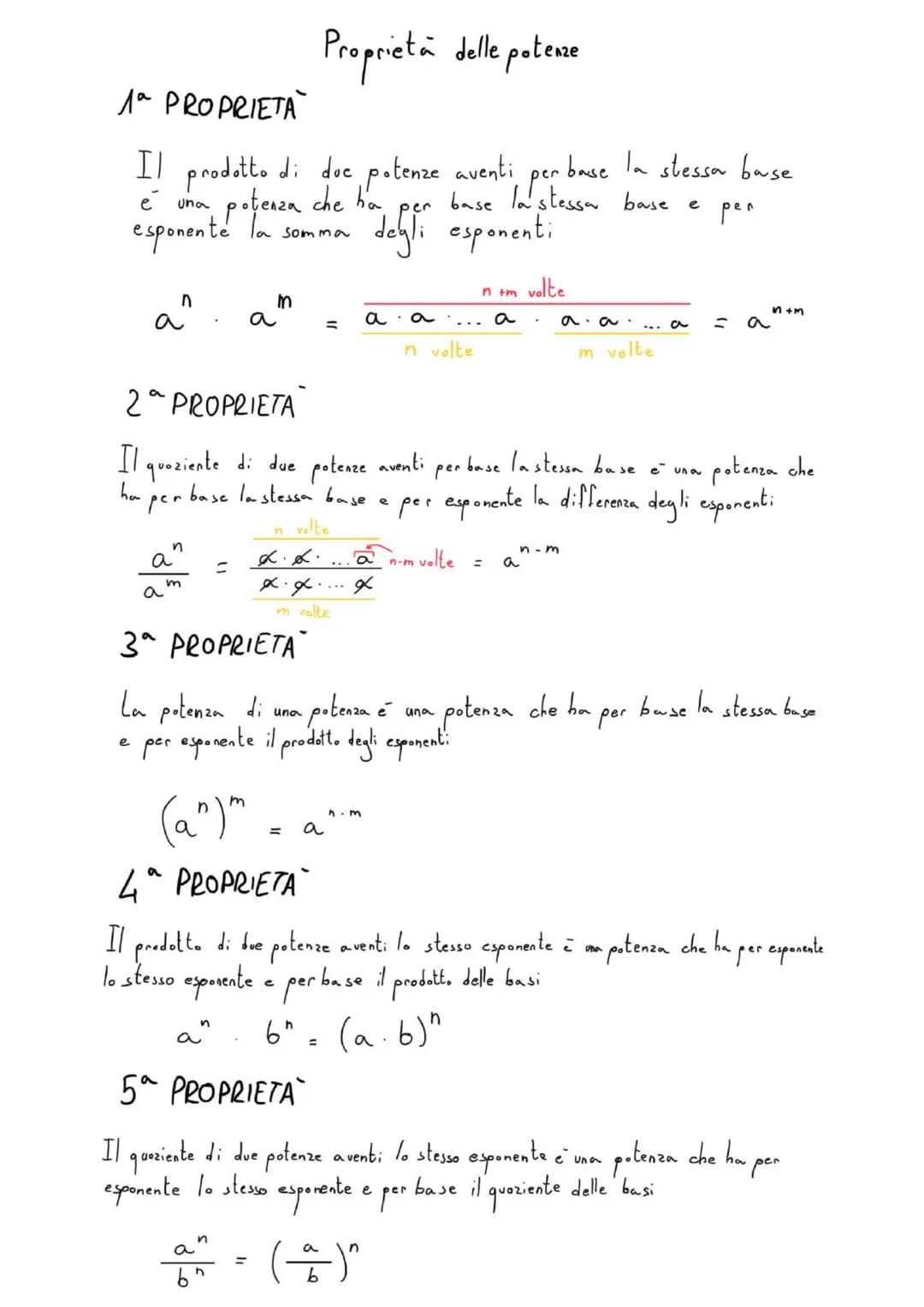 Proprietà delle potenze
1ª PROPRIETA
Il prodotto di doc potenze aventi per basse In stesso base
é una potenza che ha
esponente
base stessa b