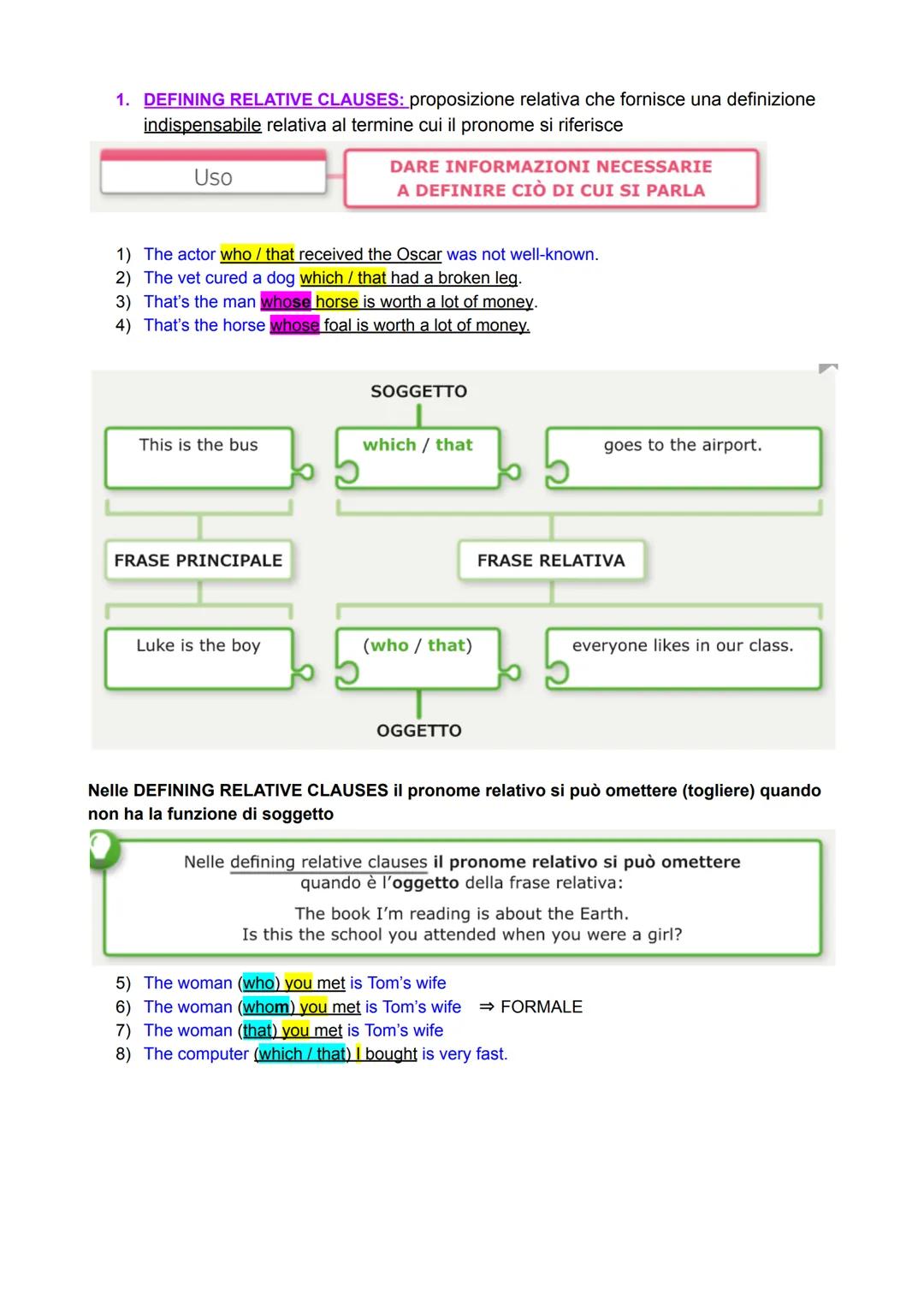 RELATIVE PRONOUNS
che, il quale, la quale, i quali, le quali, di cui, a cui, per cui, con cui, etc.

- WHO:

WHEN DO WE USE WHO?

WHO si rif