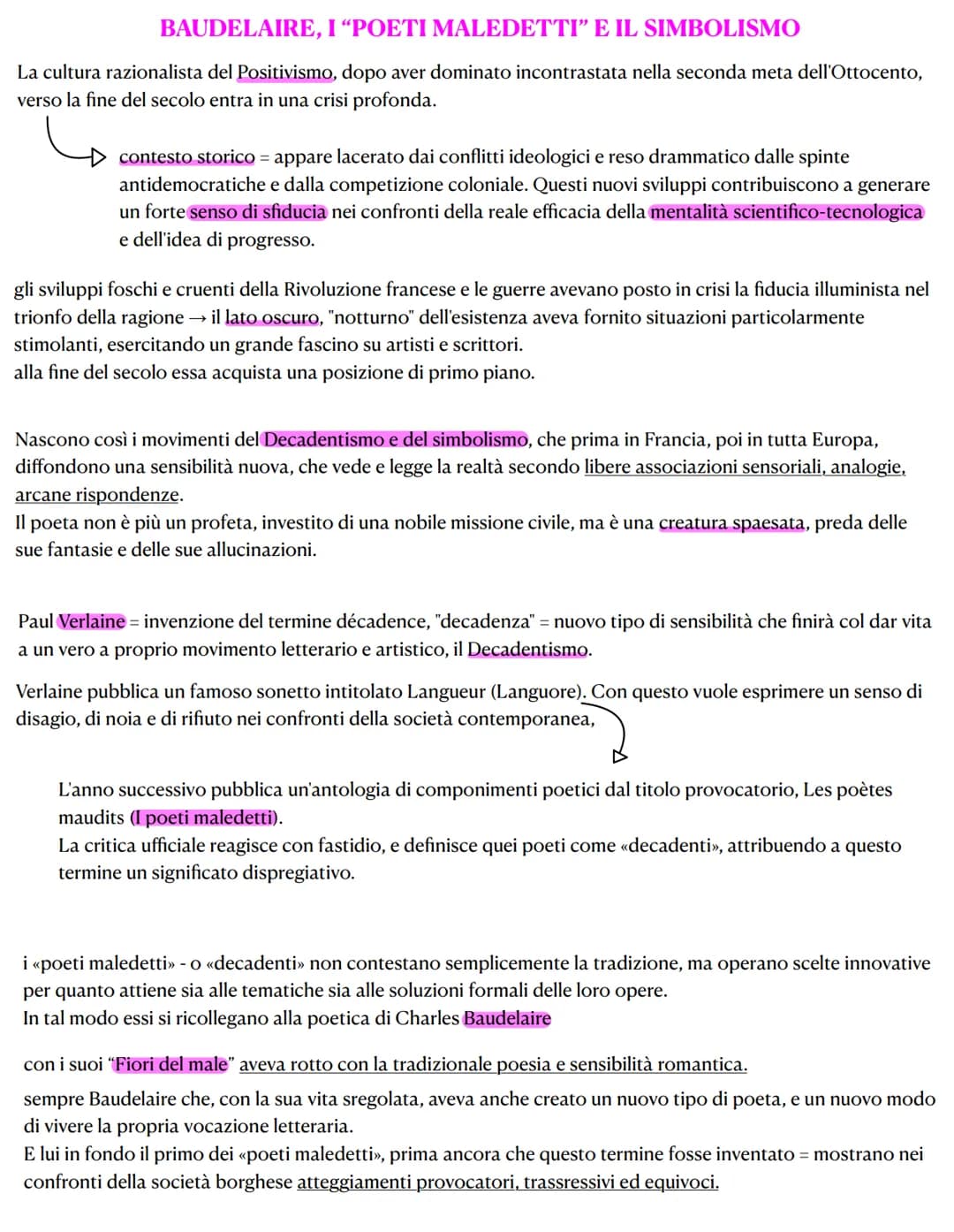 BAUDELAIRE, I "POETI MALEDETTI" E IL SIMBOLISMO
La cultura razionalista del Positivismo, dopo aver dominato incontrastata nella seconda meta