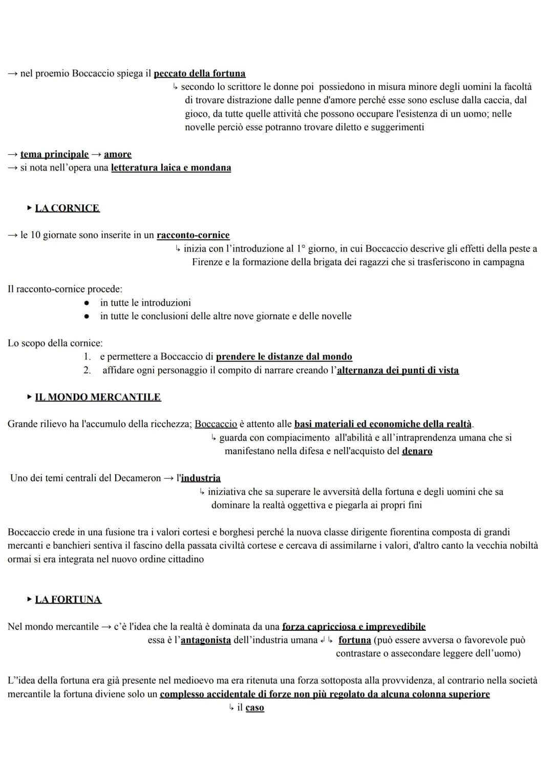 → raccolta di 100 novelle inquadrate in una cornice narrativa
→ l'autore racconta che la peste del 1348 devasta Firenze e una brigata di 7 f