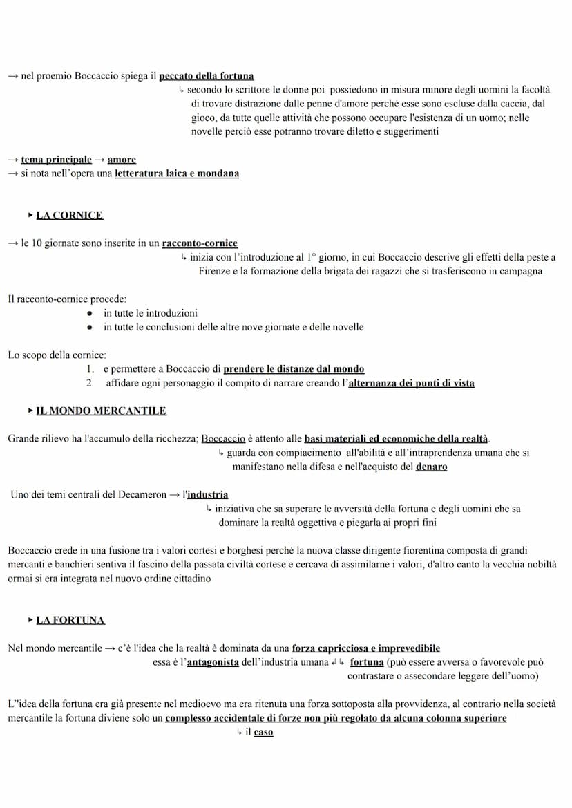 → raccolta di 100 novelle inquadrate in una cornice narrativa
→ l'autore racconta che la peste del 1348 devasta Firenze e una brigata di 7 f