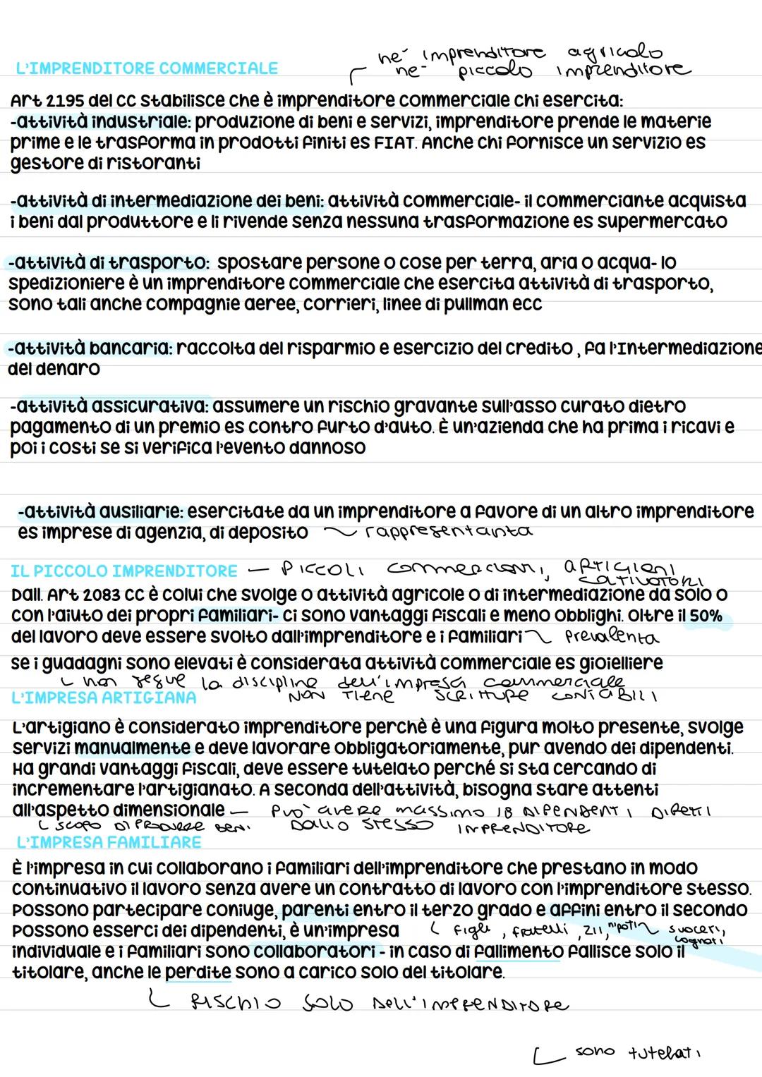  Imprenditore e tipologie di impresy
Imprenditore: dall'art 2082 CC, Chi esercita professionalmente un'attività
economica organizzata al fin