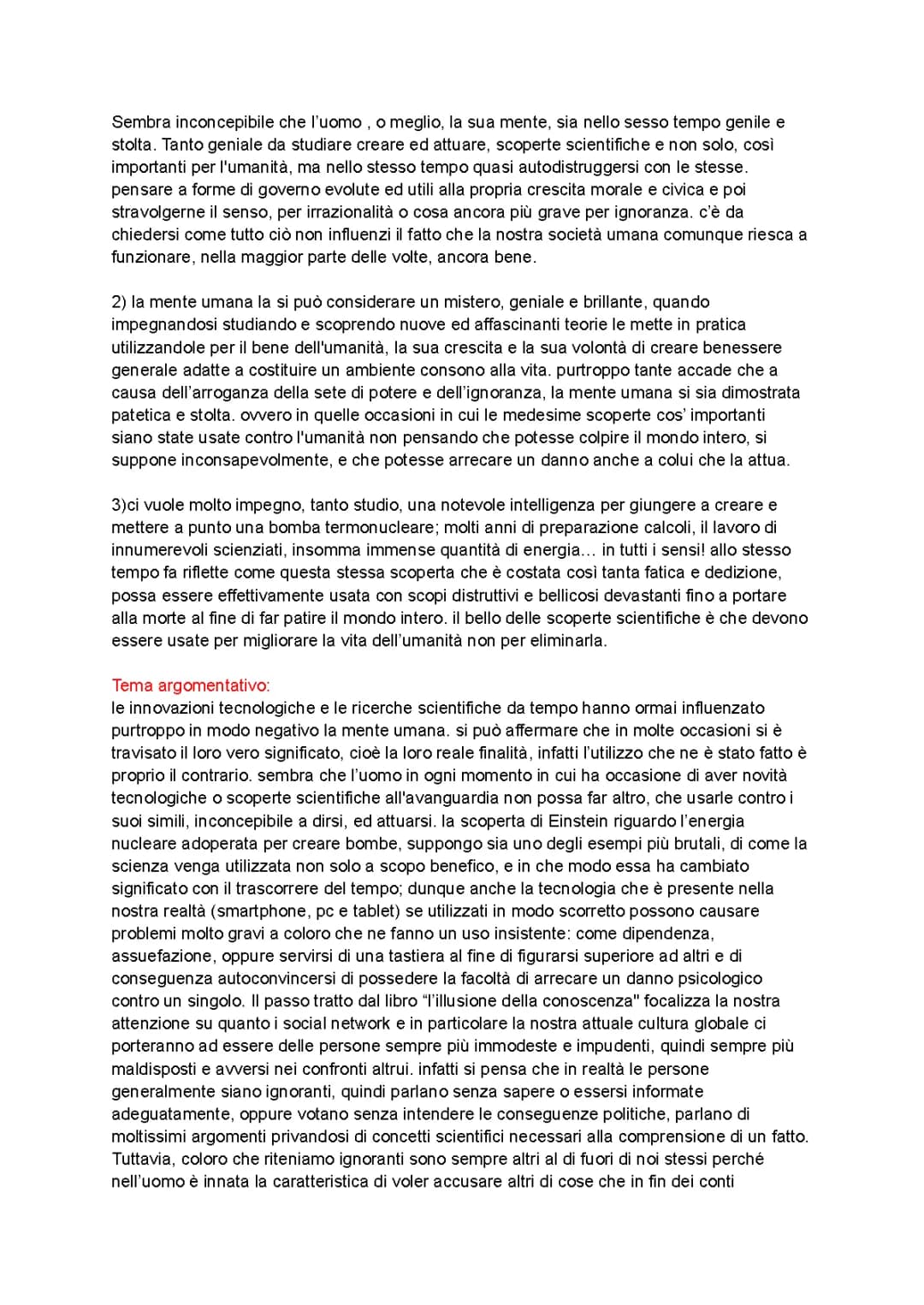 testo argomentativo maturità tipologia B, progresso scientifico 