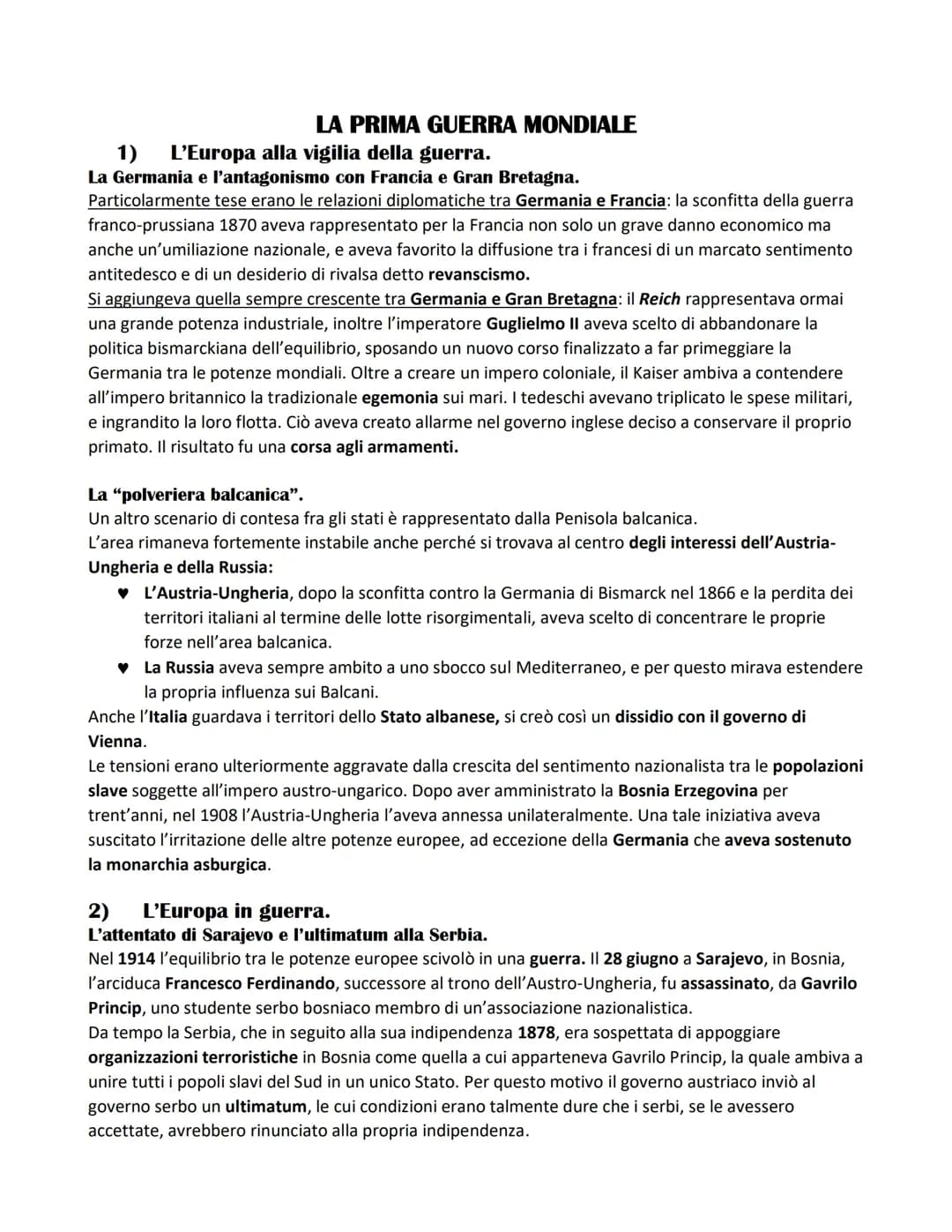 La Prima Guerra Mondiale