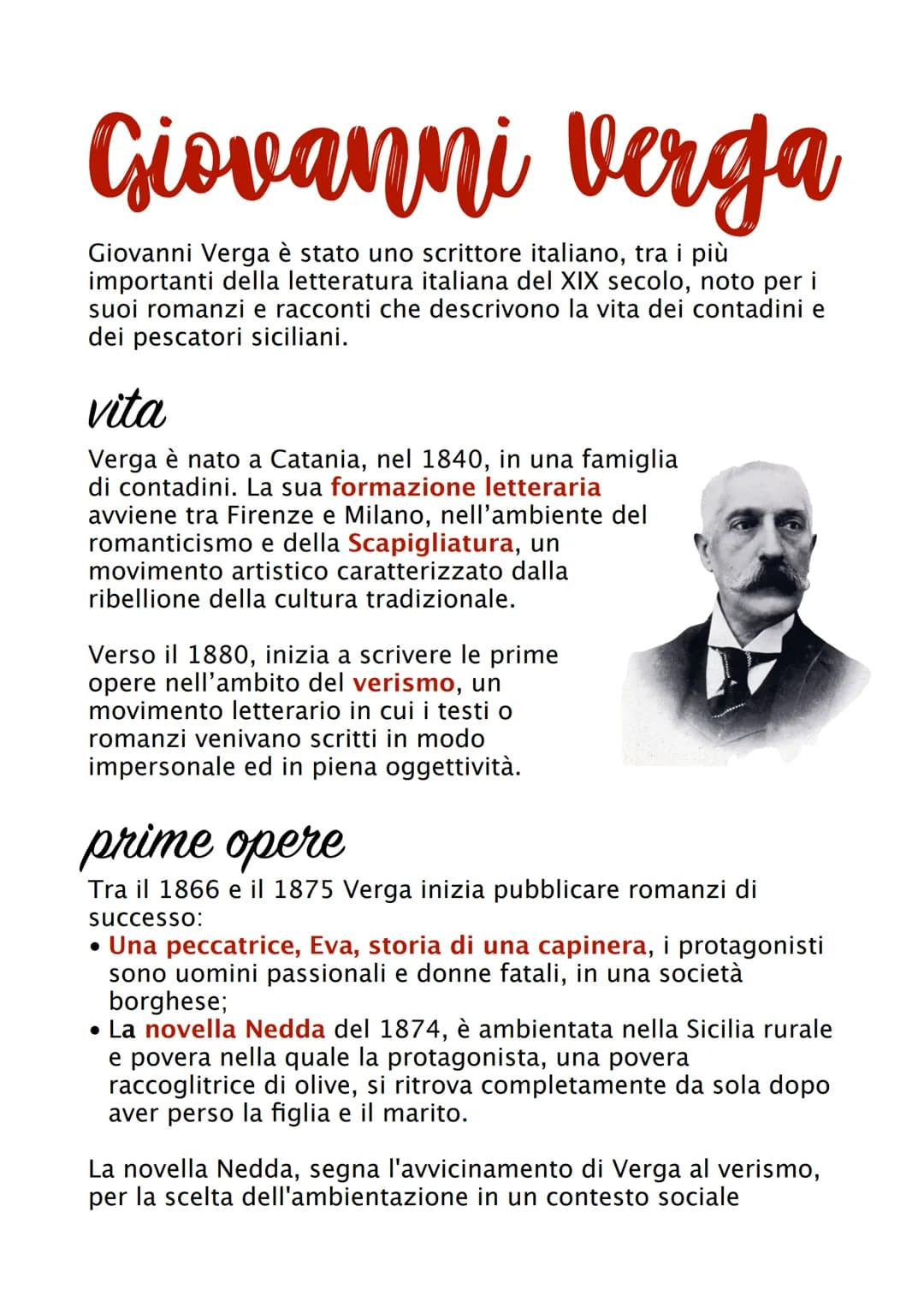 Giovanni Verga
Giovanni Verga è stato uno scrittore italiano, tra i più
importanti della letteratura italiana del XIX secolo, noto per i
suo