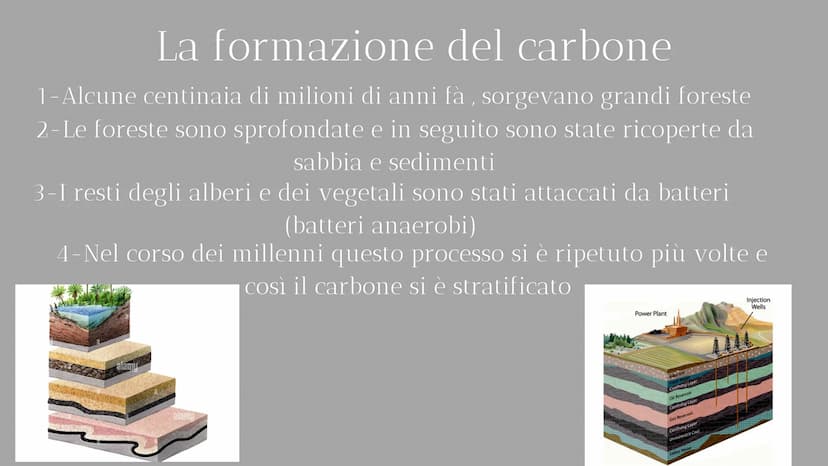 CARBONE Cos'è il carbone?
Il carbone è un combustibile fossile
e una fonte non rinnovabile
estratto da miniere sotterranee o a
cielo aperto,