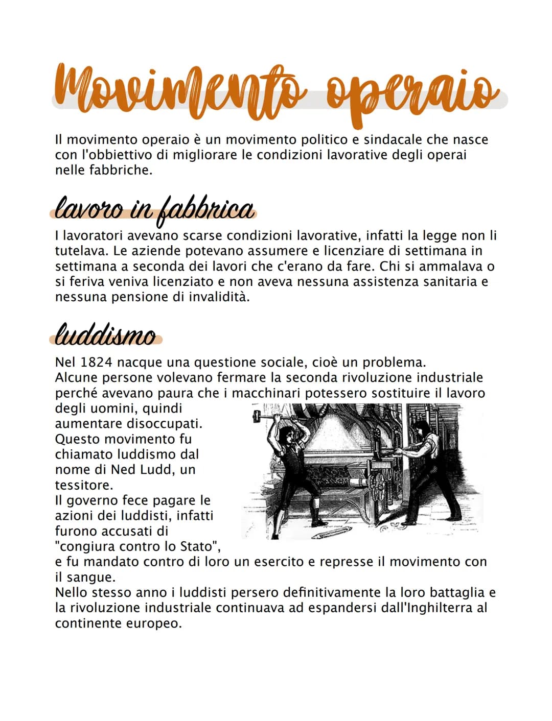 
<p>Il movimento operaio è un movimento politico e sindacale che nasce con l'obbiettivo di migliorare le condizioni lavorative degli operai 