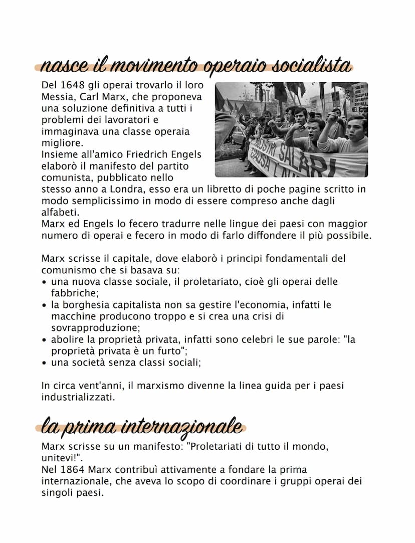 
<p>Il movimento operaio è un movimento politico e sindacale che nasce con l'obbiettivo di migliorare le condizioni lavorative degli operai 