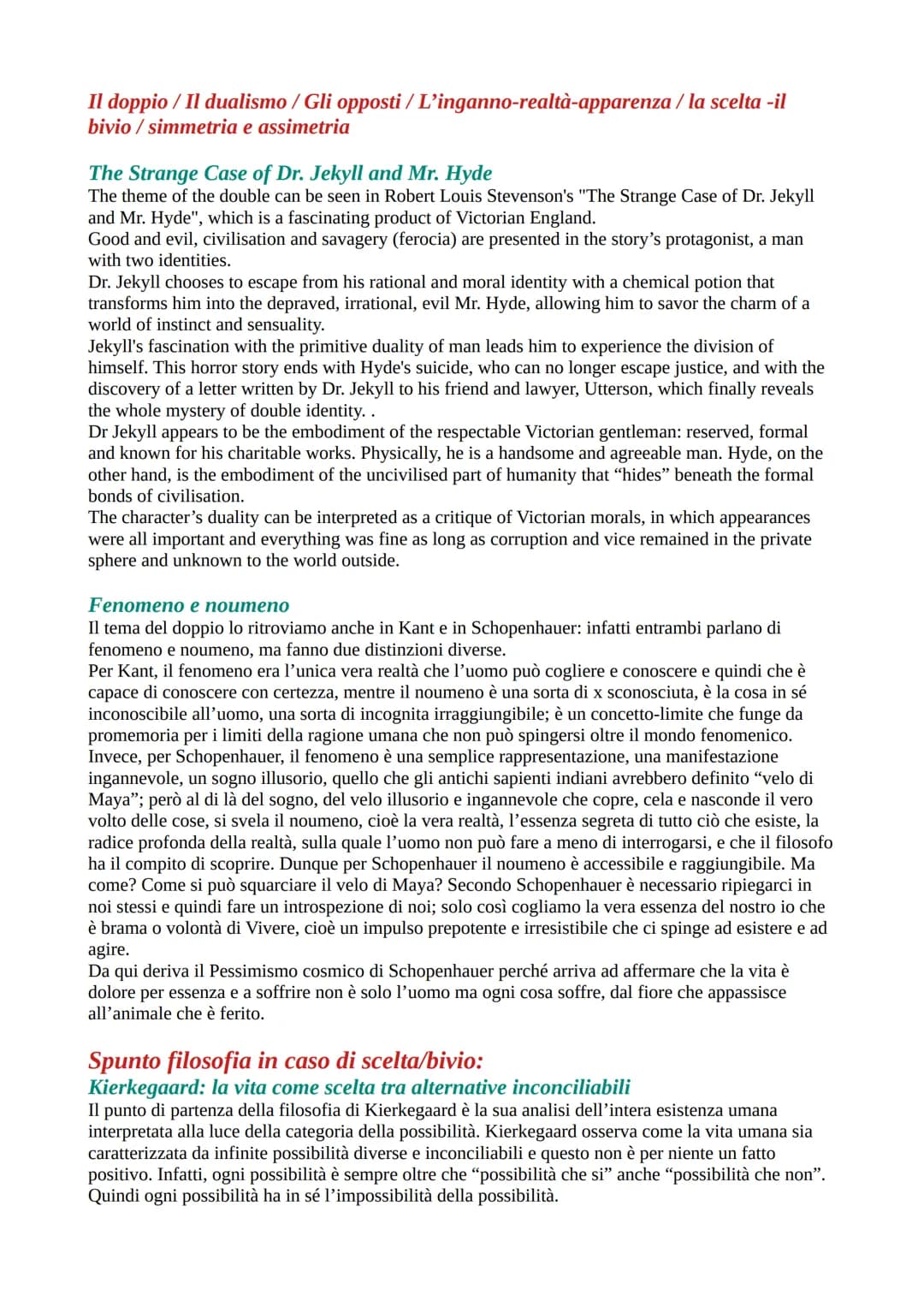<p>Il tema del doppio nella letteratura italiana<br />
Il doppio / Il dualismo / Gli opposti / L'inganno-realtà-apparenza / la scelta -il bi