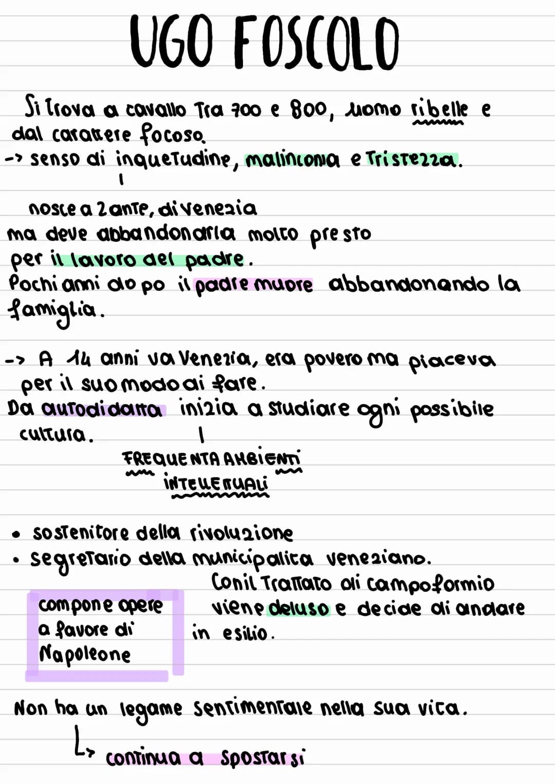 UGO FOSCOLO
Si trova a cavallo Tra 700 e 800, homo ribelle e
dal carattere focoso.
mmmmm
-> senso di inquetudine, malinconia e Tristezza.
1
