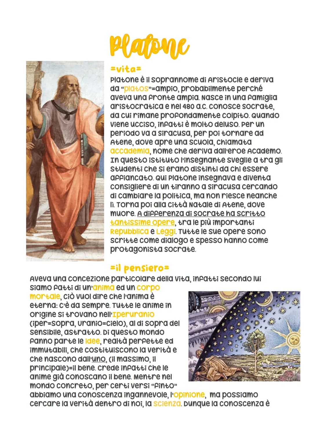 Platone
=vita=
Platone è il soprannome di Aristocle e deriva
da "platos"-ampio, probabilmente perché
aveva una fronte ampia. Nasce in una fa