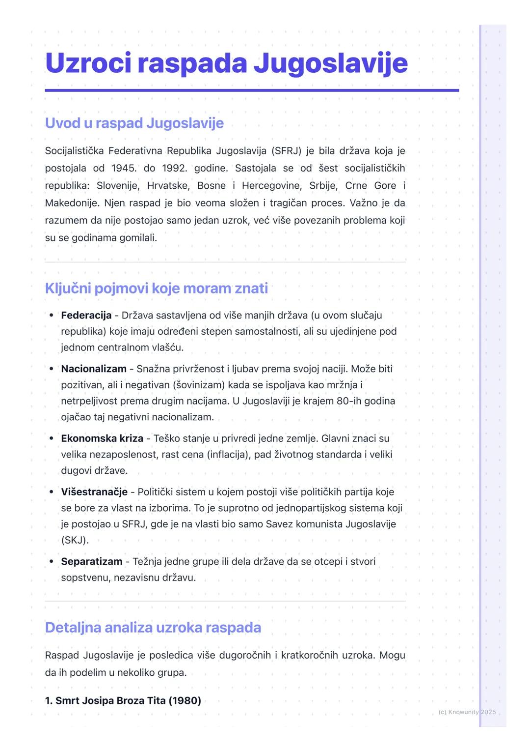 # Uzroci raspada Jugoslavije

Uvod u raspad Jugoslavije

Socijalistička Federativna Republika Jugoslavija (SFRJ) je bila država koja je
post