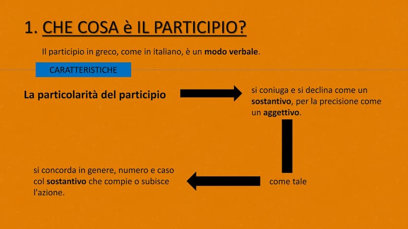 

<p>Lavoro realizzato da Resmini Cristian</p>
<h2 id="checosailparticipio">CHE COSA è IL PARTICIPIO?</h2>
<p>Il participio in greco, come i