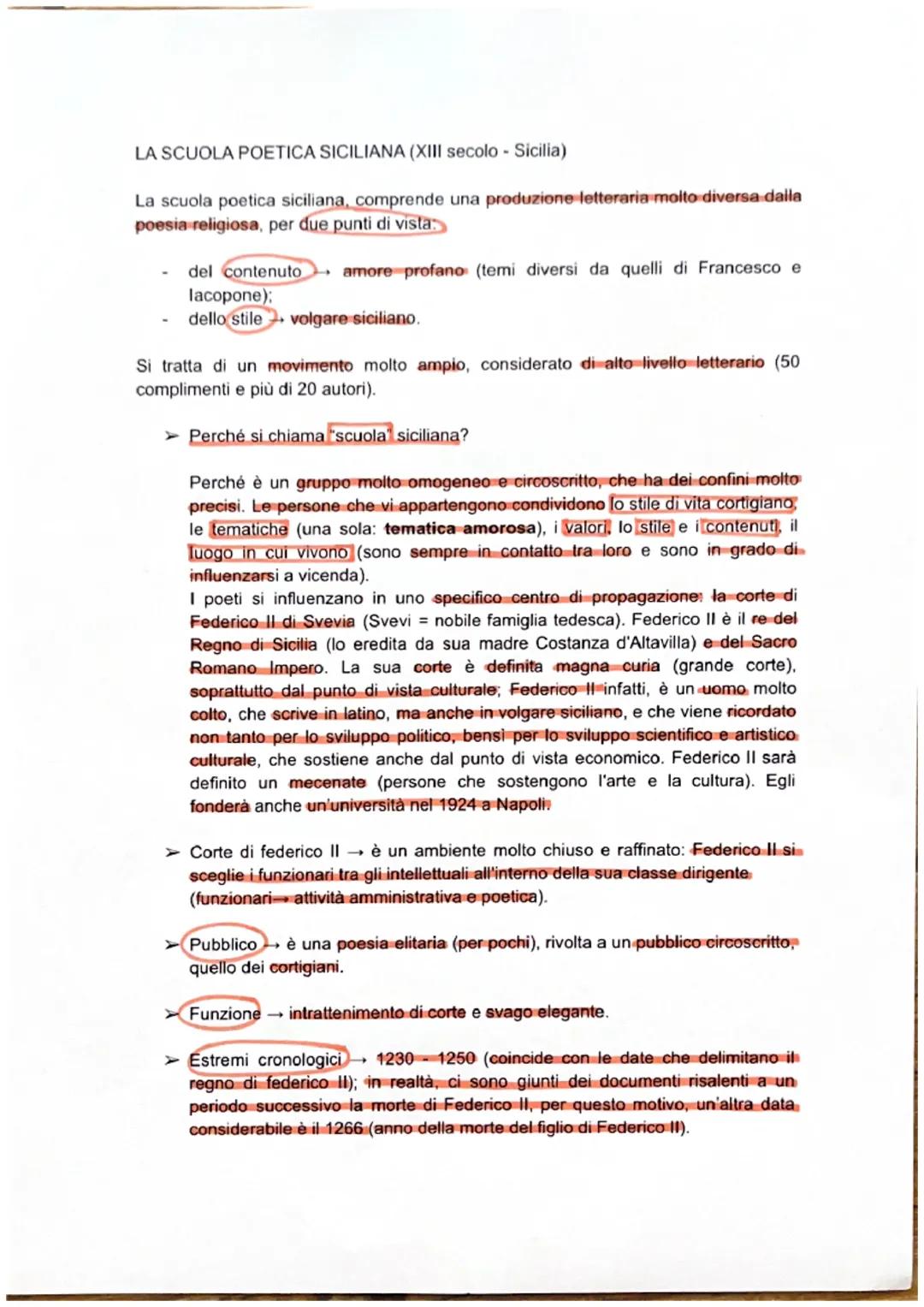 # LA SCUOLA POETICA SICILIANA (XIII secolo - Sicilia)

La scuola poetica siciliana, comprende una produzione letteraria molto diversa dalla
