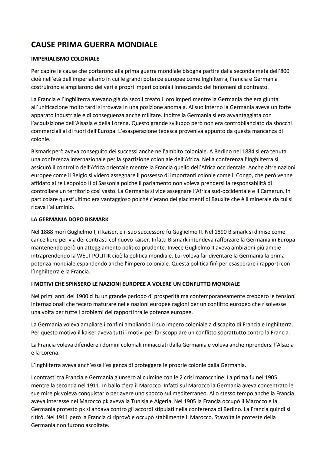 CAUSE PRIMA GUERRA MONDIALE
IMPERIALISMO COLONIALE
Per capire le cause che portarono alla prima guerra mondiale bisogna partire dalla second