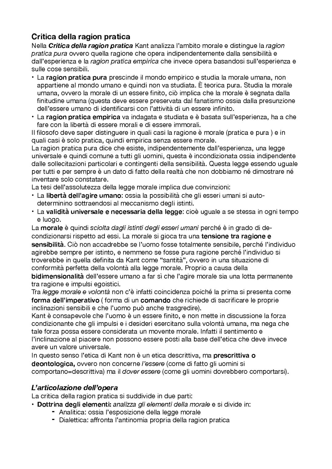 critica della ragion pratica di Kant 